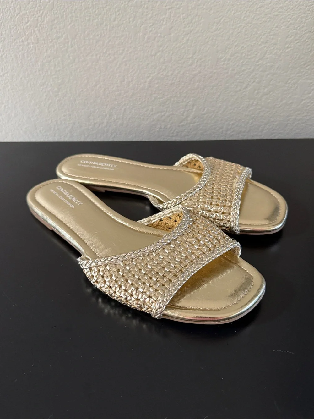Cynthia Rowley Journey, gold woven flat sandals